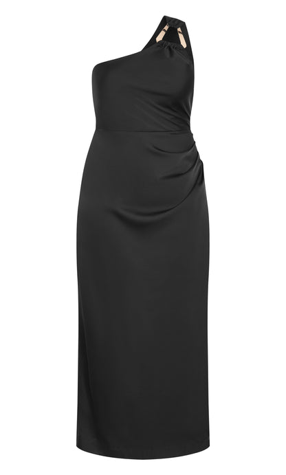 Cobalt Blue One‑Shoulder Hardware Wrap Maxi Plus Size Wedding Guest Dress