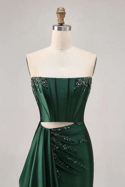 Emerald Green Sheath Strapless Tube Plain Back Cutout Mini Homecoming Dress