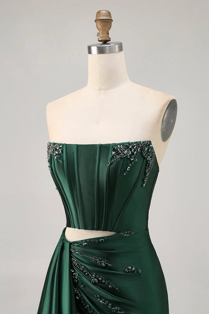 Emerald Green Sheath Strapless Tube Plain Back Cutout Mini Homecoming Dress