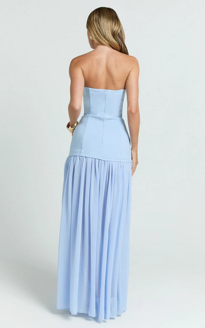 Strapless Chiffon Split Skirt Bodycon Plus Size Wedding Guest Dress