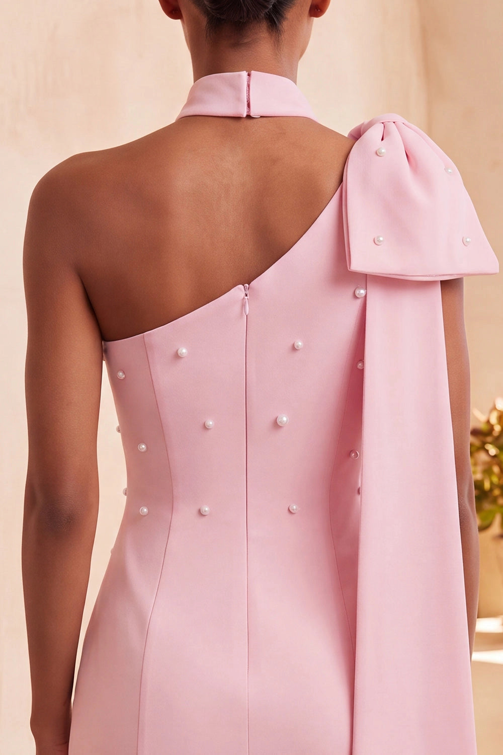 Light Blue Sheath One Shoulder Halter Plain Back Mini Homecoming Dress