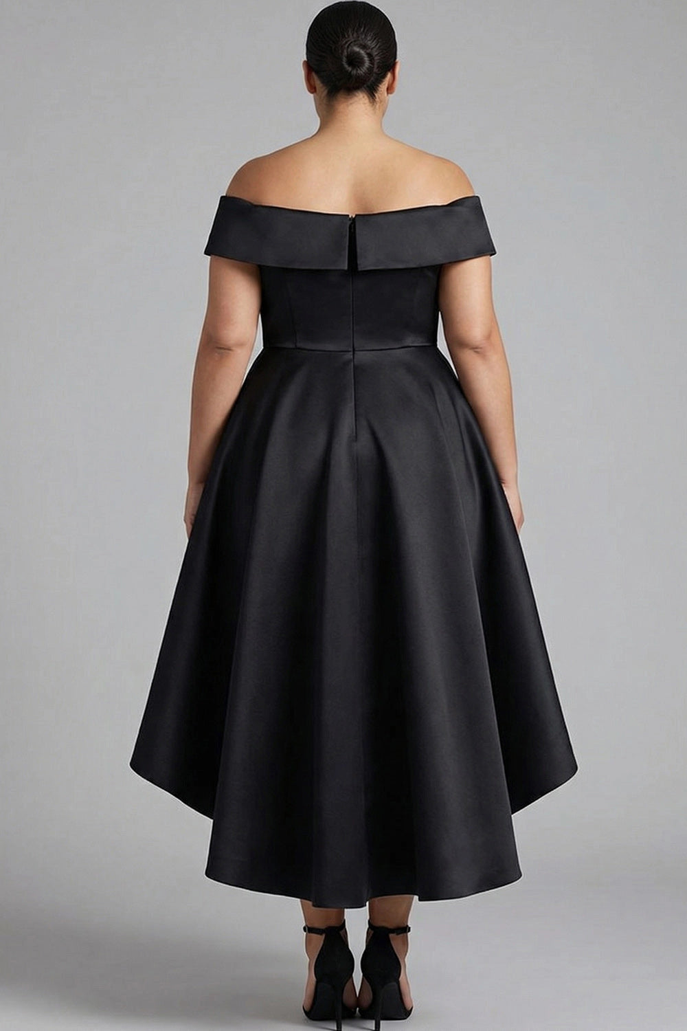 dress plus size black off shoulder midi formal dress solid back short sleeve high low evening gown