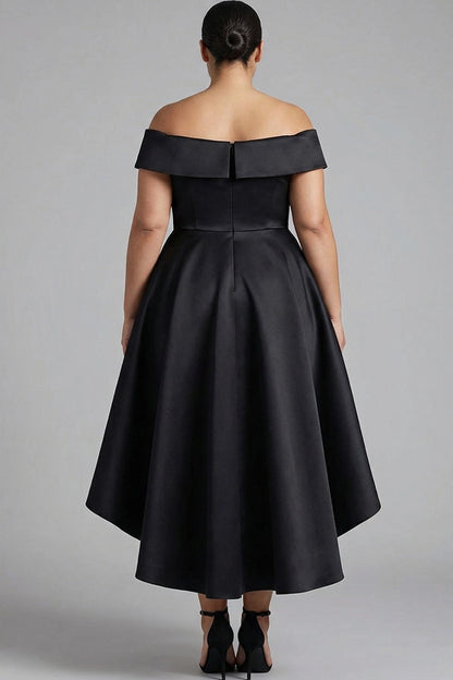 dress plus size black off shoulder midi formal dress solid back short sleeve high low evening gown