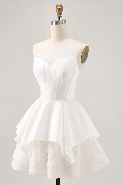 White A-Line Sweetheart Strapless Sheer Back Mini Homecoming Dress