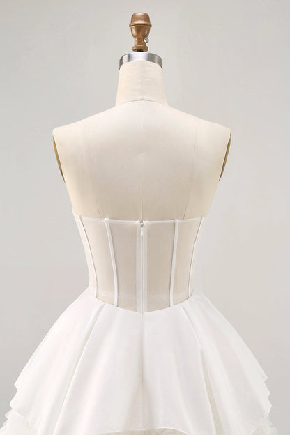 White A-Line Sweetheart Strapless Sheer Back Mini Homecoming Dress