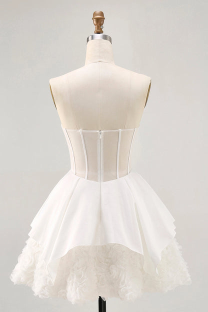 White A-Line Sweetheart Strapless Sheer Back Mini Homecoming Dress
