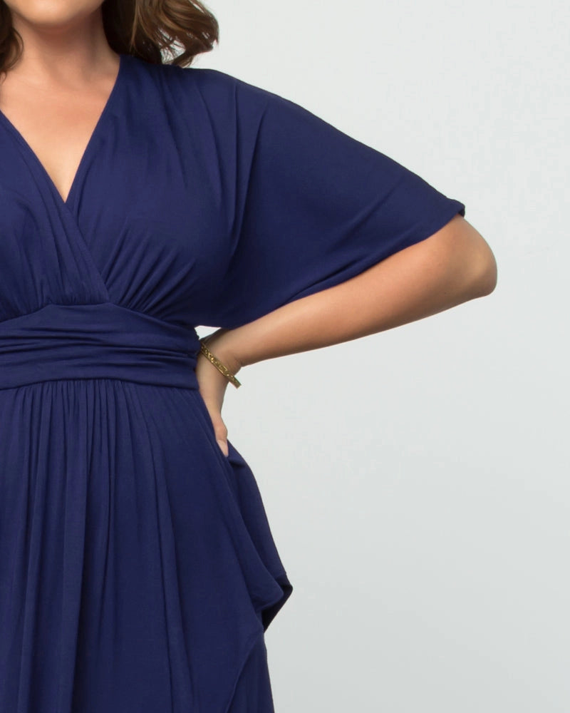 Elegant Plus Size A-Line V-Neck Flutter Sleeve Closed Back Long Mother of the Bride Dress