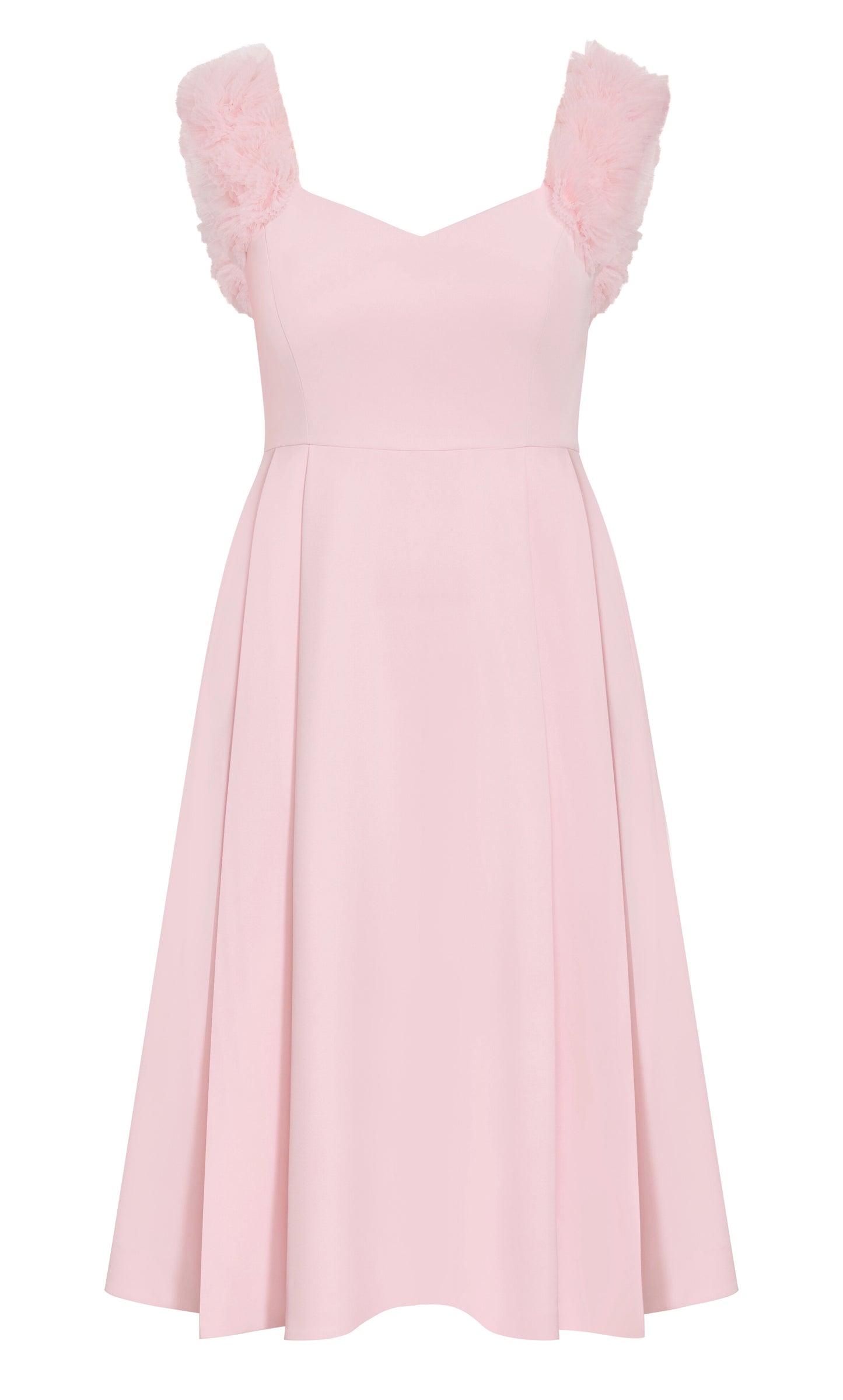 Blush Pink Tulle Ruffle Strap Midi Plus Size Wedding Guest Dress