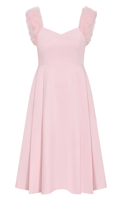 Blush Pink Tulle Ruffle Strap Midi Plus Size Wedding Guest Dress