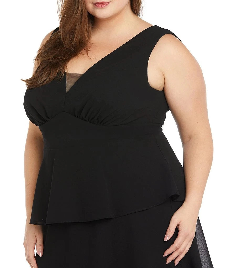 Elegant Tiered A‑Line V‑Neck Sleeveless V‑Back Maxi Plus Size Wedding Guest Dress