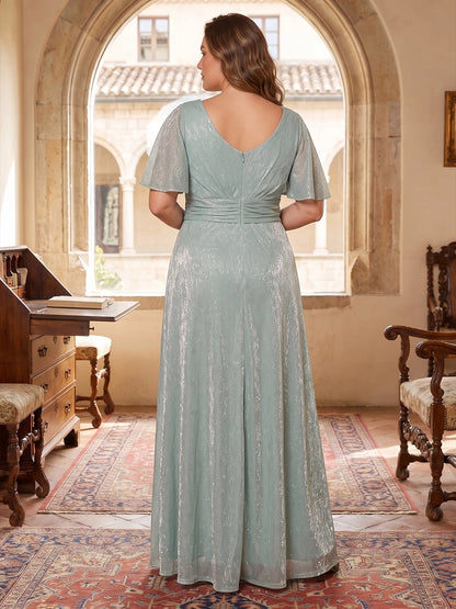 Roselledress metallic formal dress v back vertical center zipper ruched waist back view