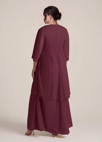 Elegant A-Line V-Neck Sleeveless Ruched-Zipper Back Floor-Length Plus Size Mother Of Bride Dress