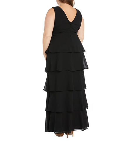 Roselle Dress plus size tiered formal gown, deep v‑back zipper closure maxi dress back view