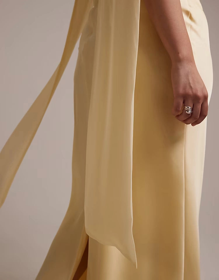 Elegant Mermaid Halter Cape‑Strap Open‑Back Slit Maxi Plus Size Wedding Guest Dress