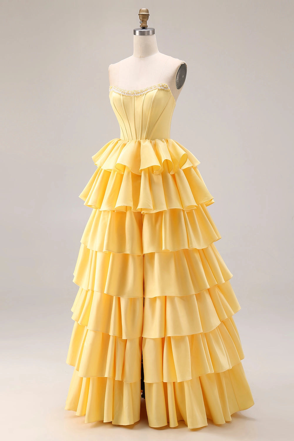 Yellow Ballgown Strapless Tube Sleeveless Lace Up Back Maxi Prom Dress