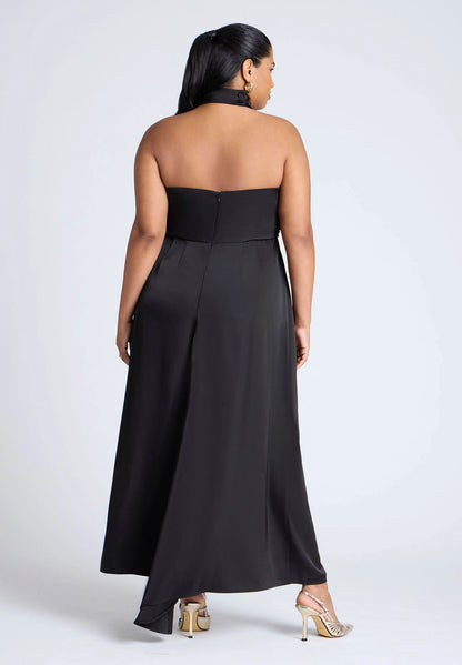 Chartreuse Satin Halter Neck Cross Over Maxi Plus Size Wedding Guest Dress