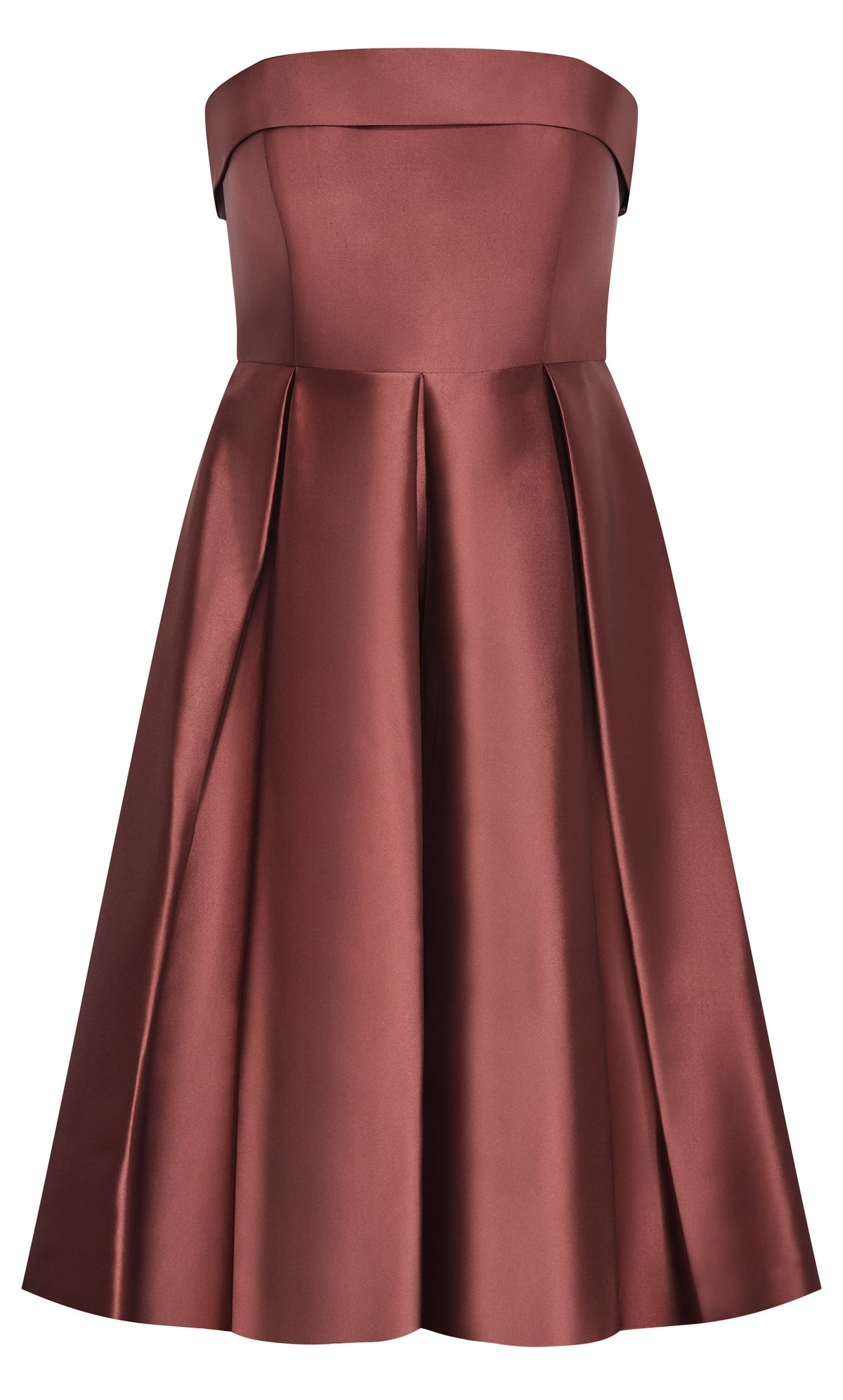 Structured Fit‑and‑Flare Strapless Zip‑Back Midi Plus Size Wedding Guest Dress