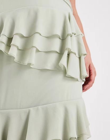 Roselledress Chiffon Tiered Wrap V‑Neck Sleeveless Elastic Back Maxi Plus Size Wedding Guest Dress