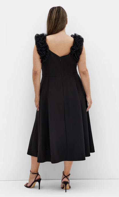 Blush Pink Tulle Ruffle Strap Midi Plus Size Wedding Guest Dress