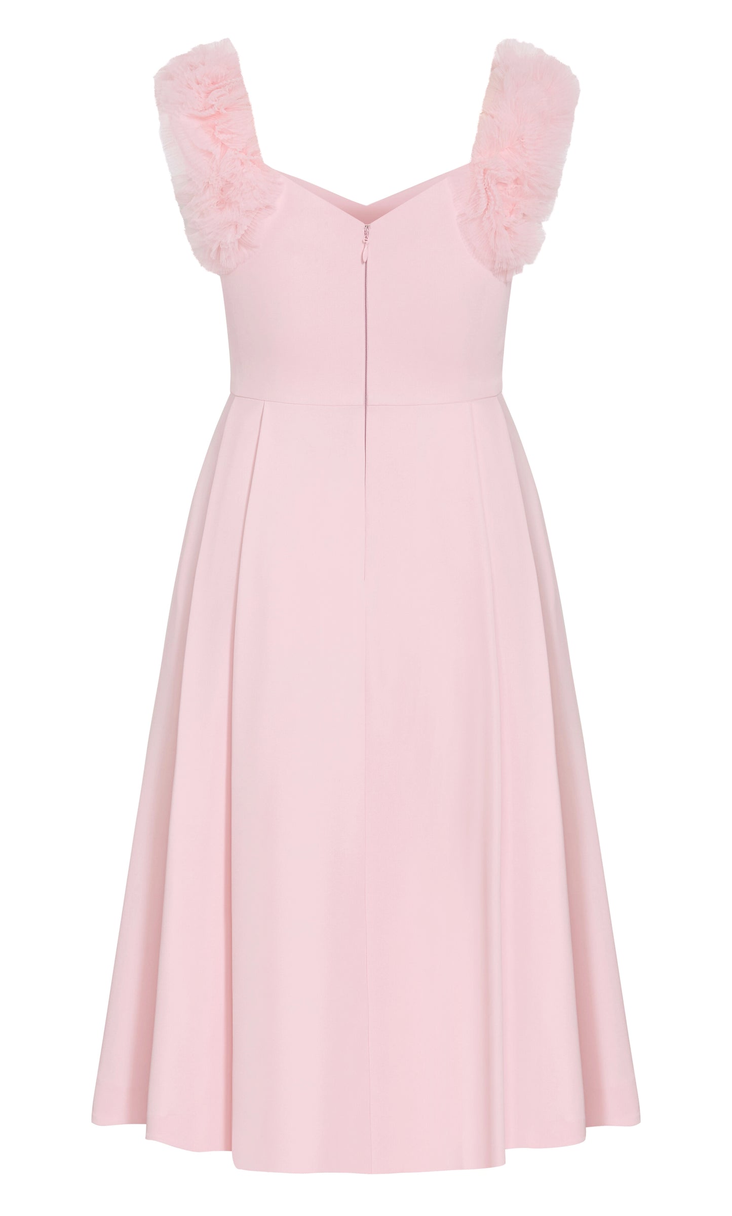 Blush Pink Tulle Ruffle Strap Midi Plus Size Wedding Guest Dress