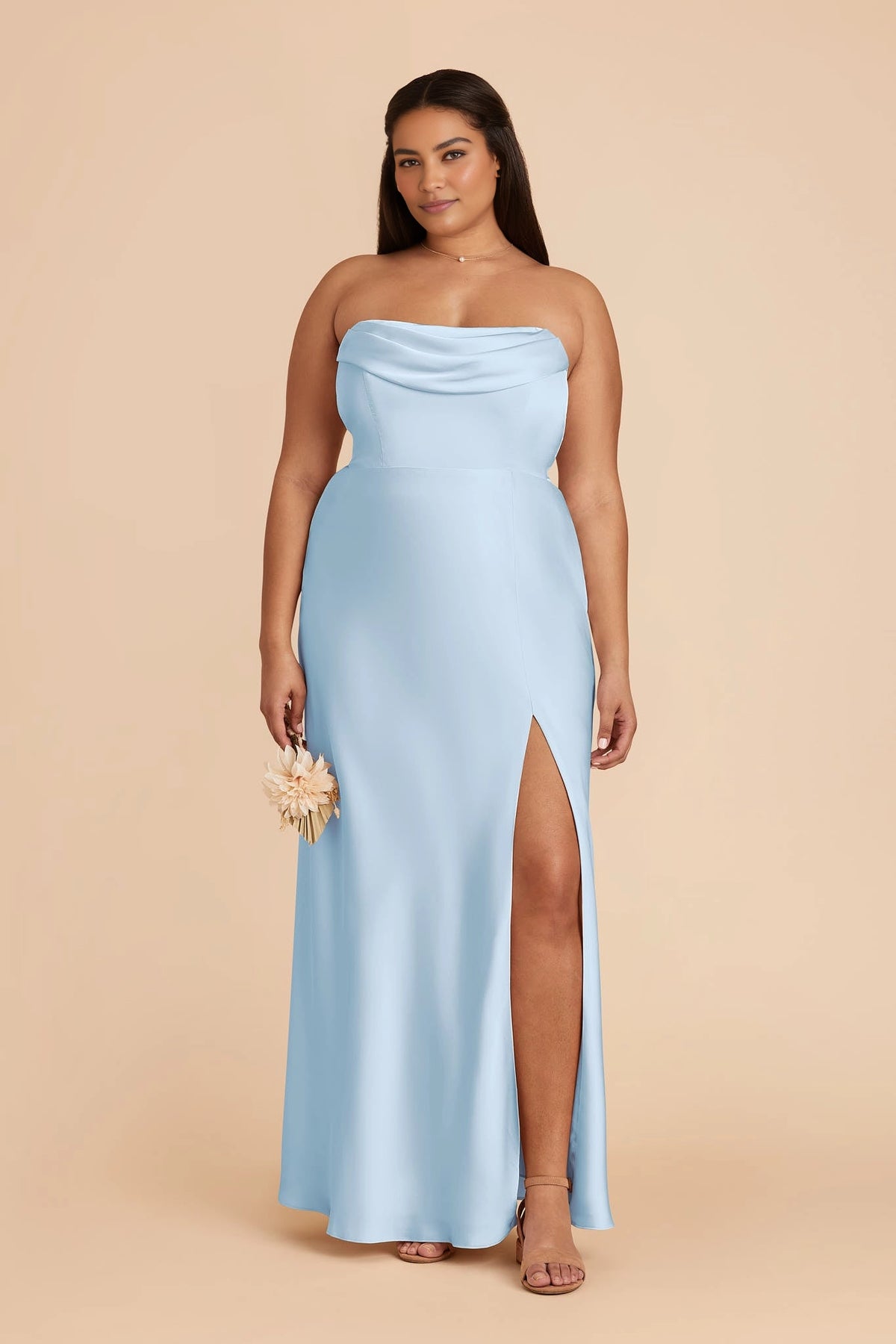 Luxury Satin Sheath Off‑The‑Shoulder Short Sleeve Open Back Slit Maxi Plus Size Bridesmaid Dress