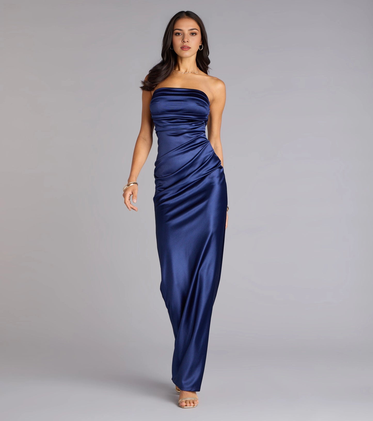 Roselledress Glossy Mermaid Strapless Sleeveless Zip-Back Maxi Plus Size Prom Dress