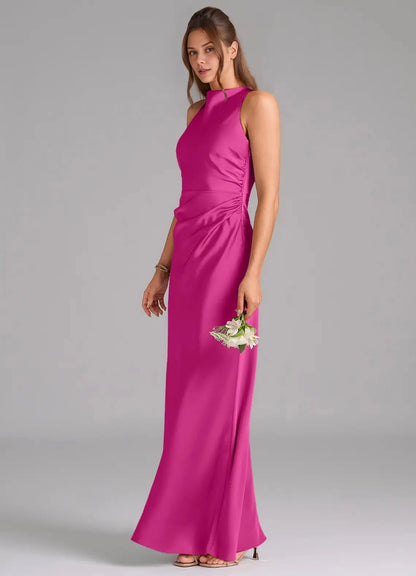 Chocolat Plus Sizee Satin Mermaid Halter Sleeveless Open Back Maxi Bridesmaid Dress