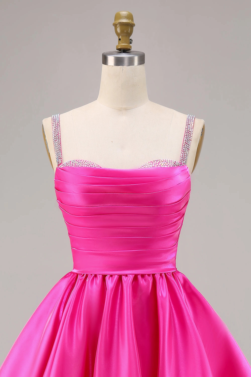 Hot Pink A-Line Straight Spaghetti Strap Closed Back Mini Homecoming Dress