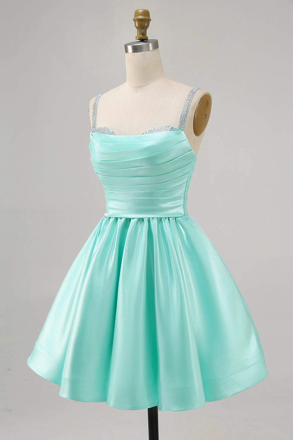 Hot Pink A-Line Straight Spaghetti Strap Closed Back Mini Homecoming Dress