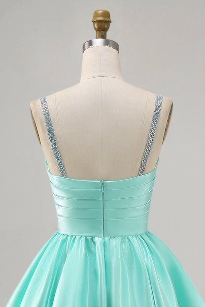 Hot Pink A-Line Straight Spaghetti Strap Closed Back Mini Homecoming Dress