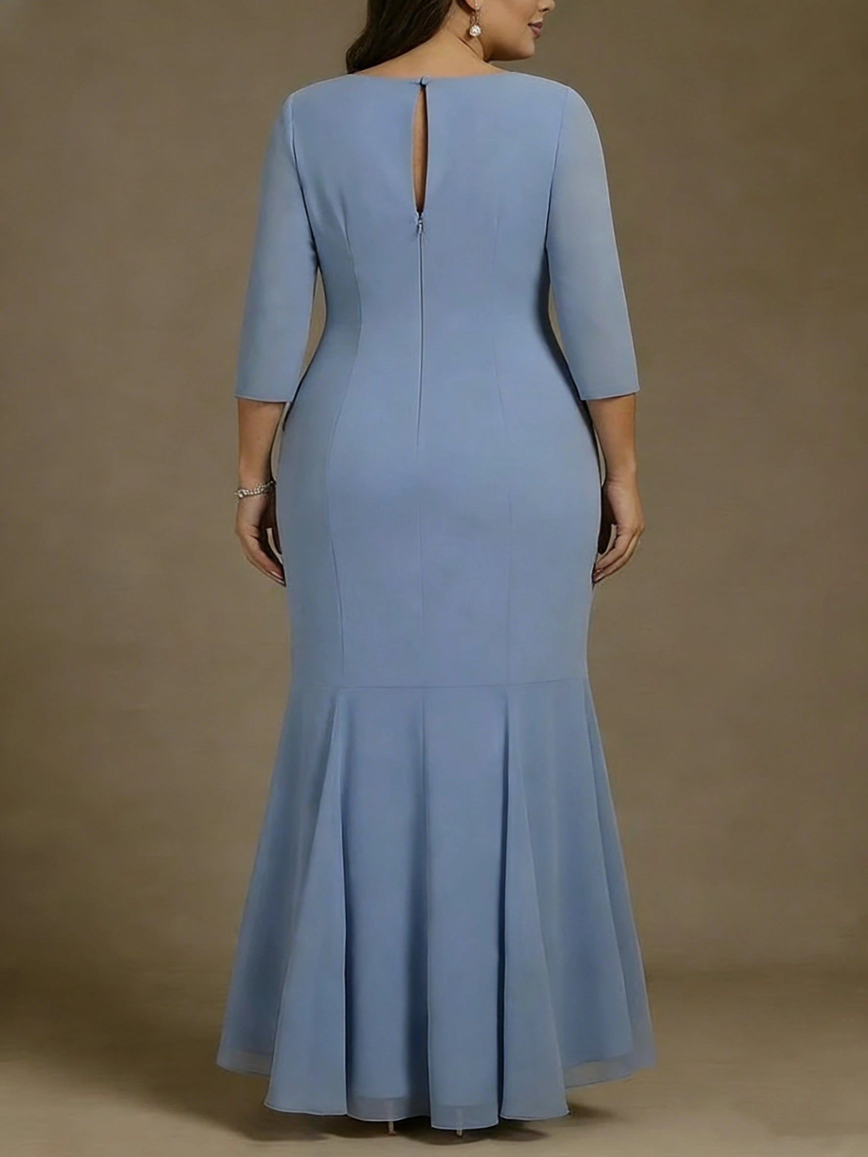 back view roselledress plus size mermaid mother dress keyhole invisible zipper back solid dusty blue chiffon long formal dress