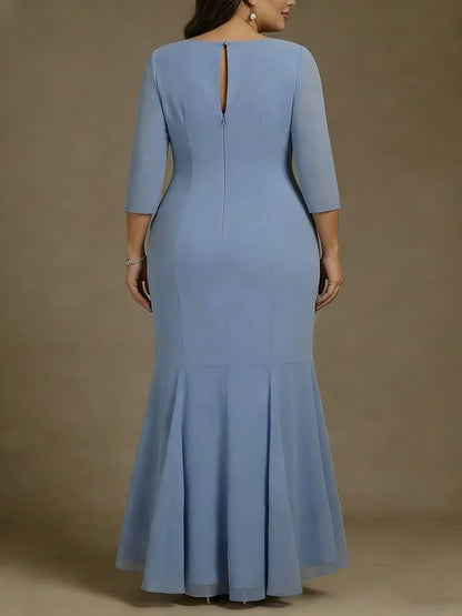 back view roselledress plus size mermaid mother dress keyhole invisible zipper back solid dusty blue chiffon long formal dress
