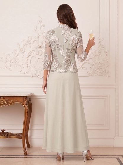 roselledress pale green embroidered jacket solid back long formal mother gown