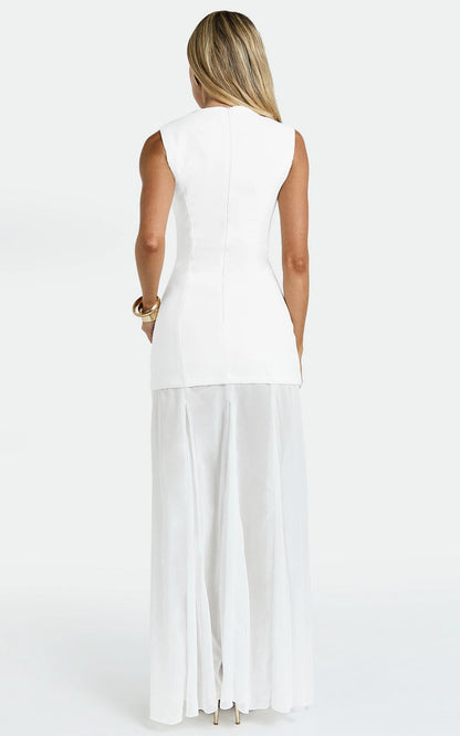Roselledress sleeveless formal dress plus size back zipper mesh chiffon panel maxi party dress back view