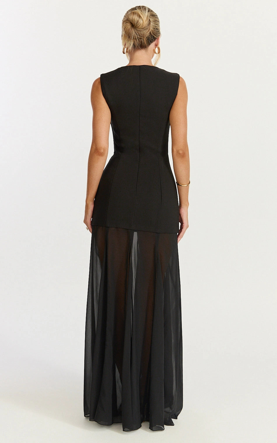 Minimalist Sleeveless U Neck Back Zipper Chiffon Overlay Plus Size Maxi Wedding Guest Dress 