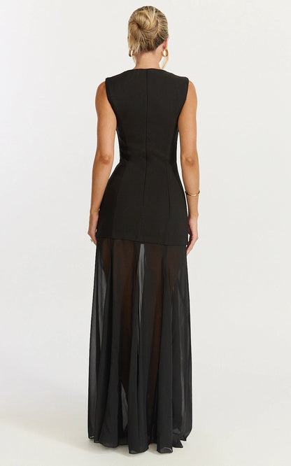 Minimalist Sleeveless U Neck Back Zipper Chiffon Overlay Plus Size Maxi Wedding Guest Dress 