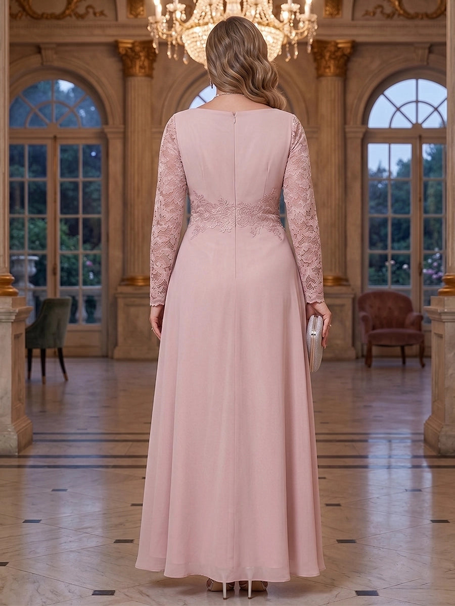 roselledress curvy pink chiffon a line dress solid zip back lace waist full length mother evening gown