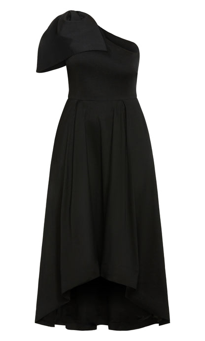 Burgundy One‑Shoulder Bow High‑Low A‑Line Plus Size Wedding Guest Dress