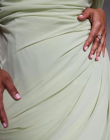 Off‑The‑Shoulder Ruched Chiffon High‑Slit Maxi Plus Size Wedding Guest Dress
