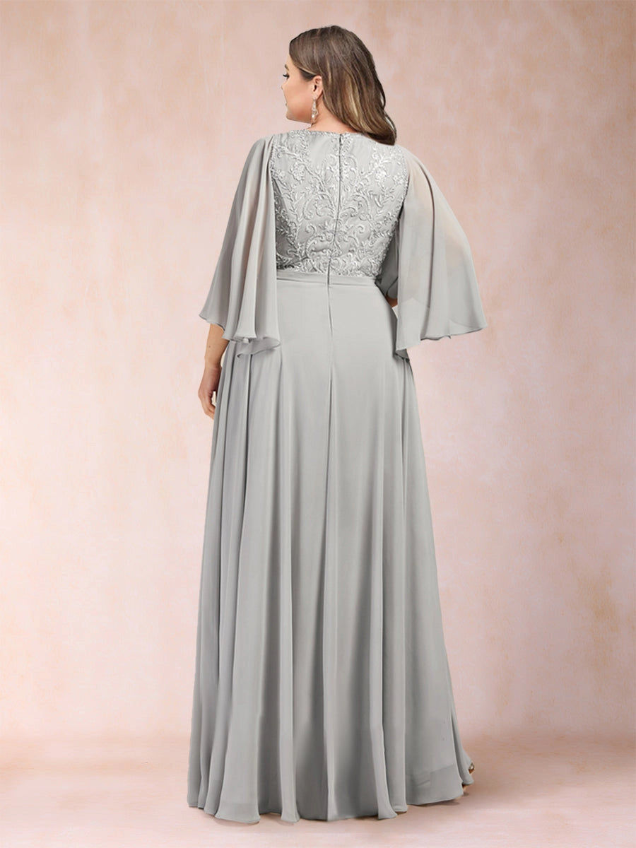 Roselledress modest evening dress back invisible zipper lace bodice curvy mother of bride long gown back photo