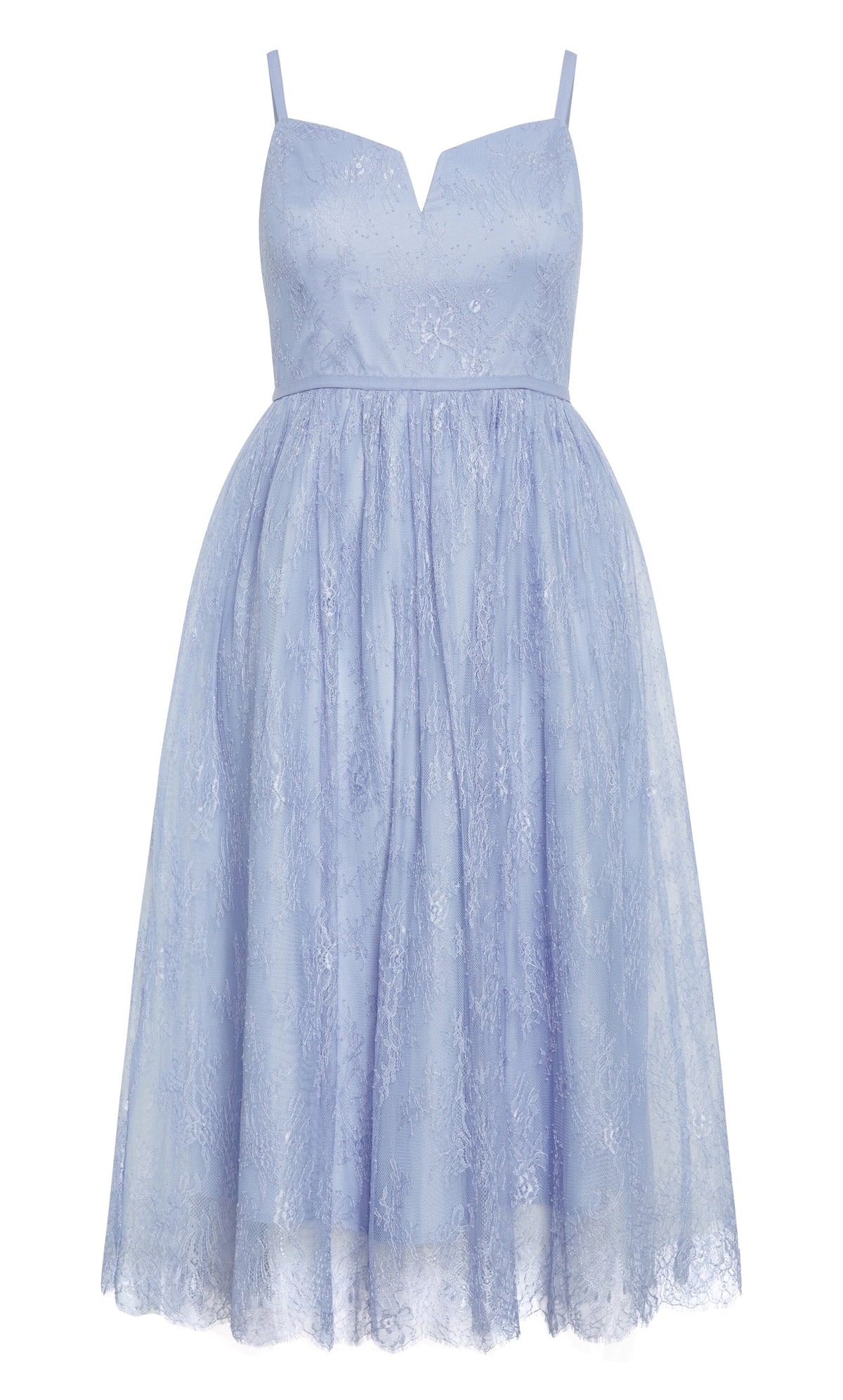 Dusty Blue Lace Spaghetti Strap Midi Plus Size Wedding Guest Dress