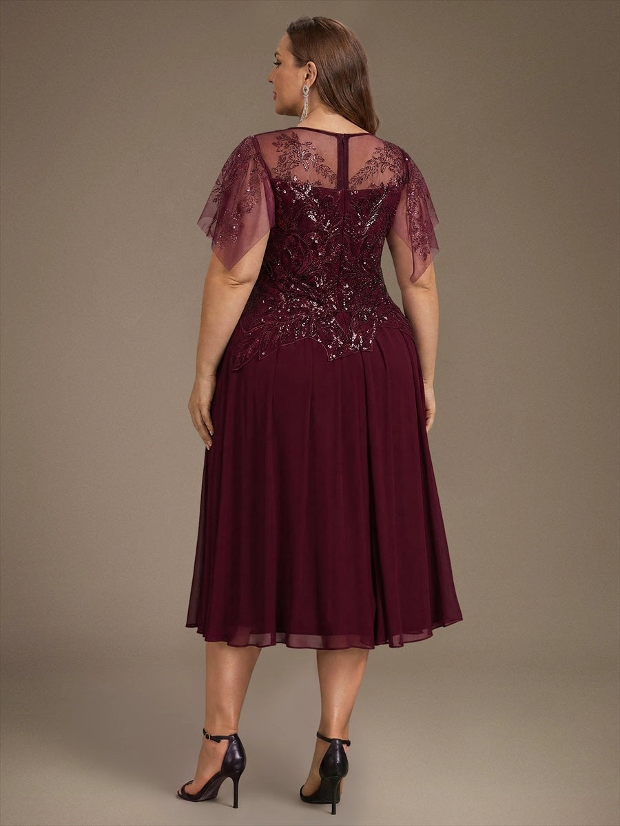 Roselledress sequin lace formal dress illusion mesh back vertical center zipper back view