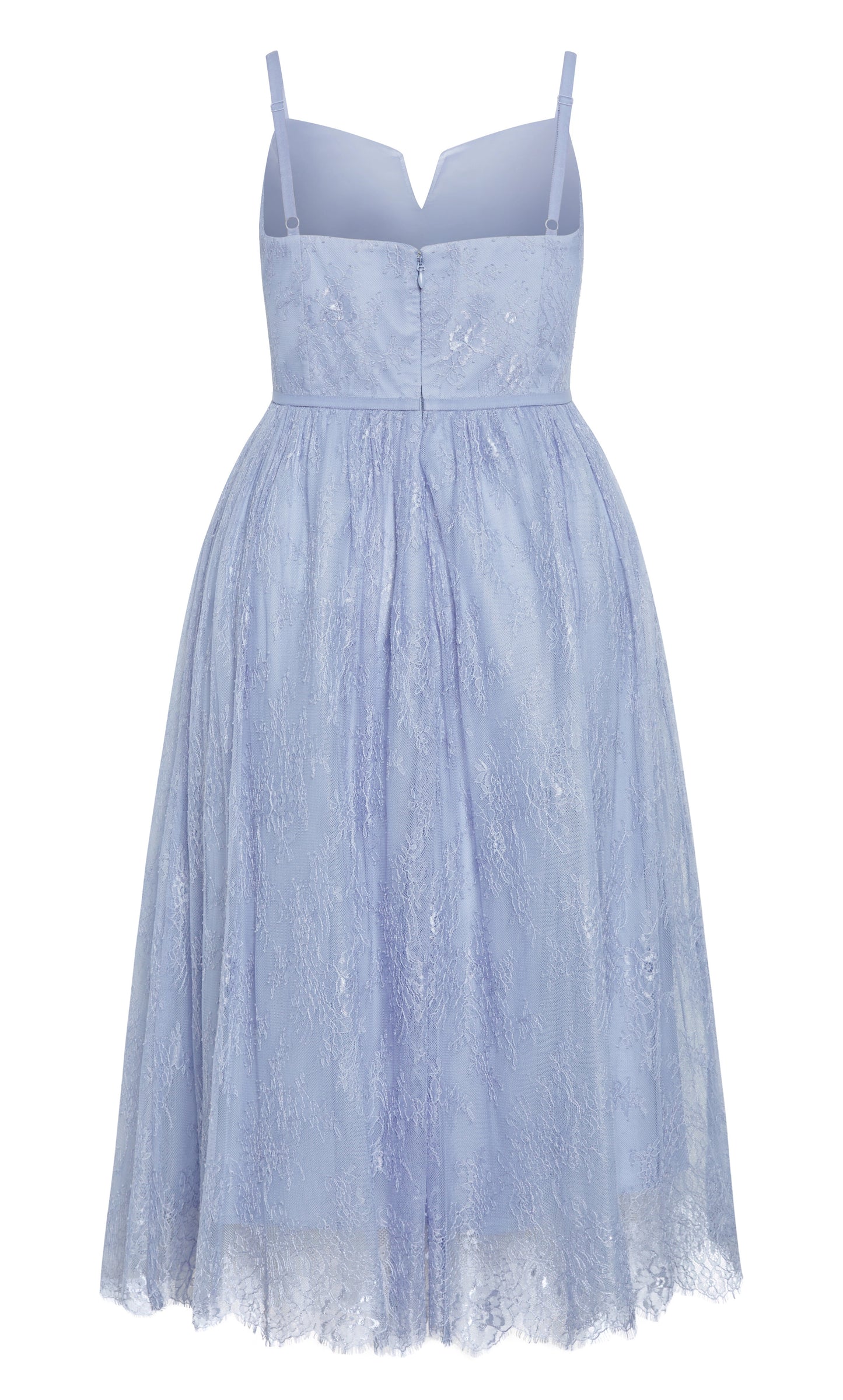 Dusty Blue Lace Spaghetti Strap Midi Plus Size Wedding Guest Dress