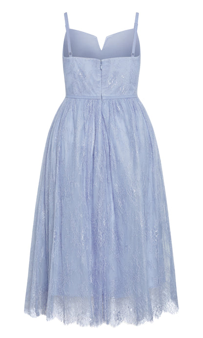 Dusty Blue Lace Spaghetti Strap Midi Plus Size Wedding Guest Dress
