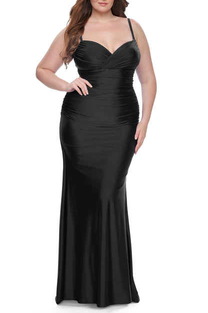 Red Plus Size Satin Spaghetti Strap Lace‑Up Back Maxi Wedding Guest Dress