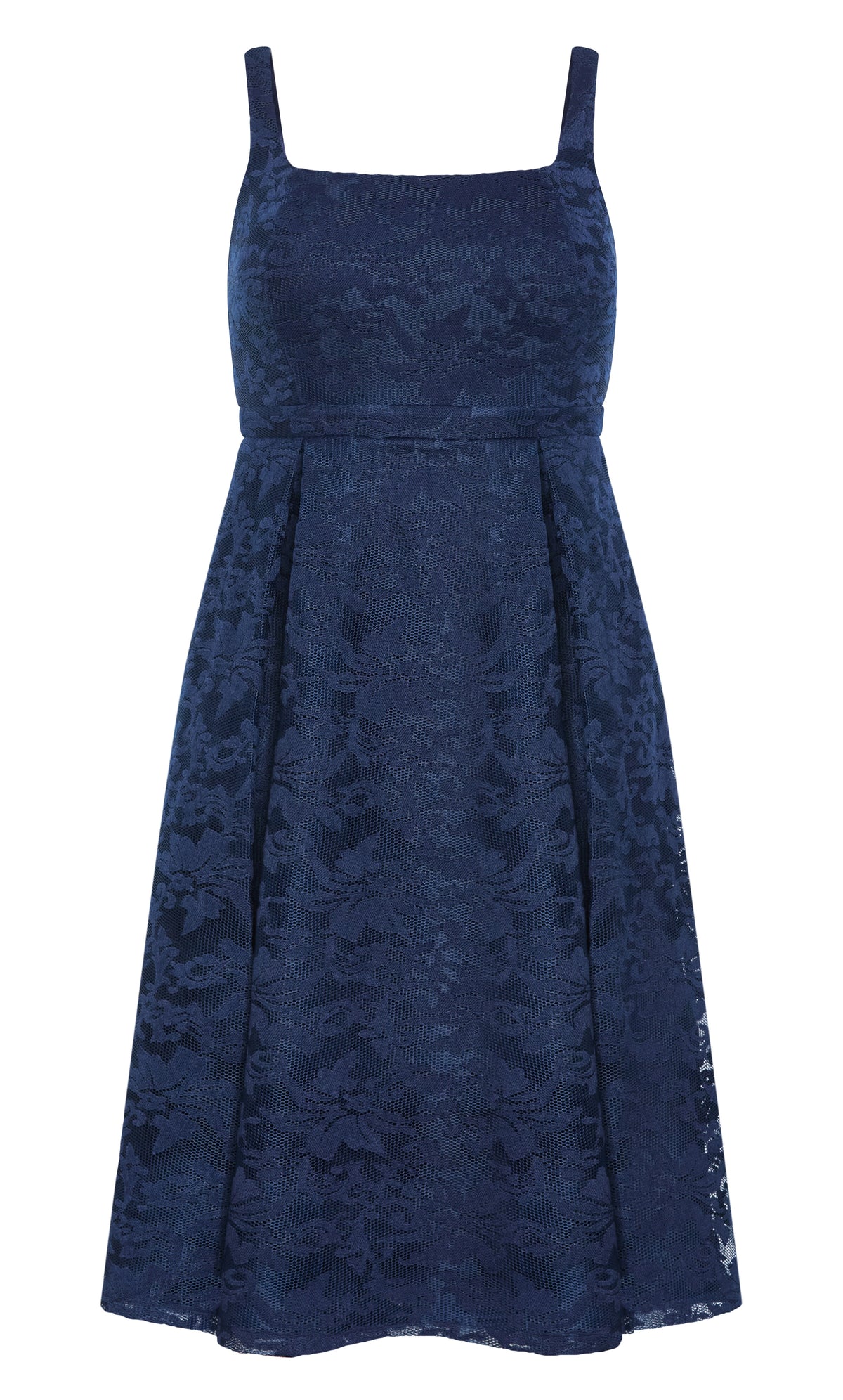 Elegant Fit‑and‑Flare Square‑Neck Sleeveless Zip‑Back Midi Plus Size Wedding Guest Dress