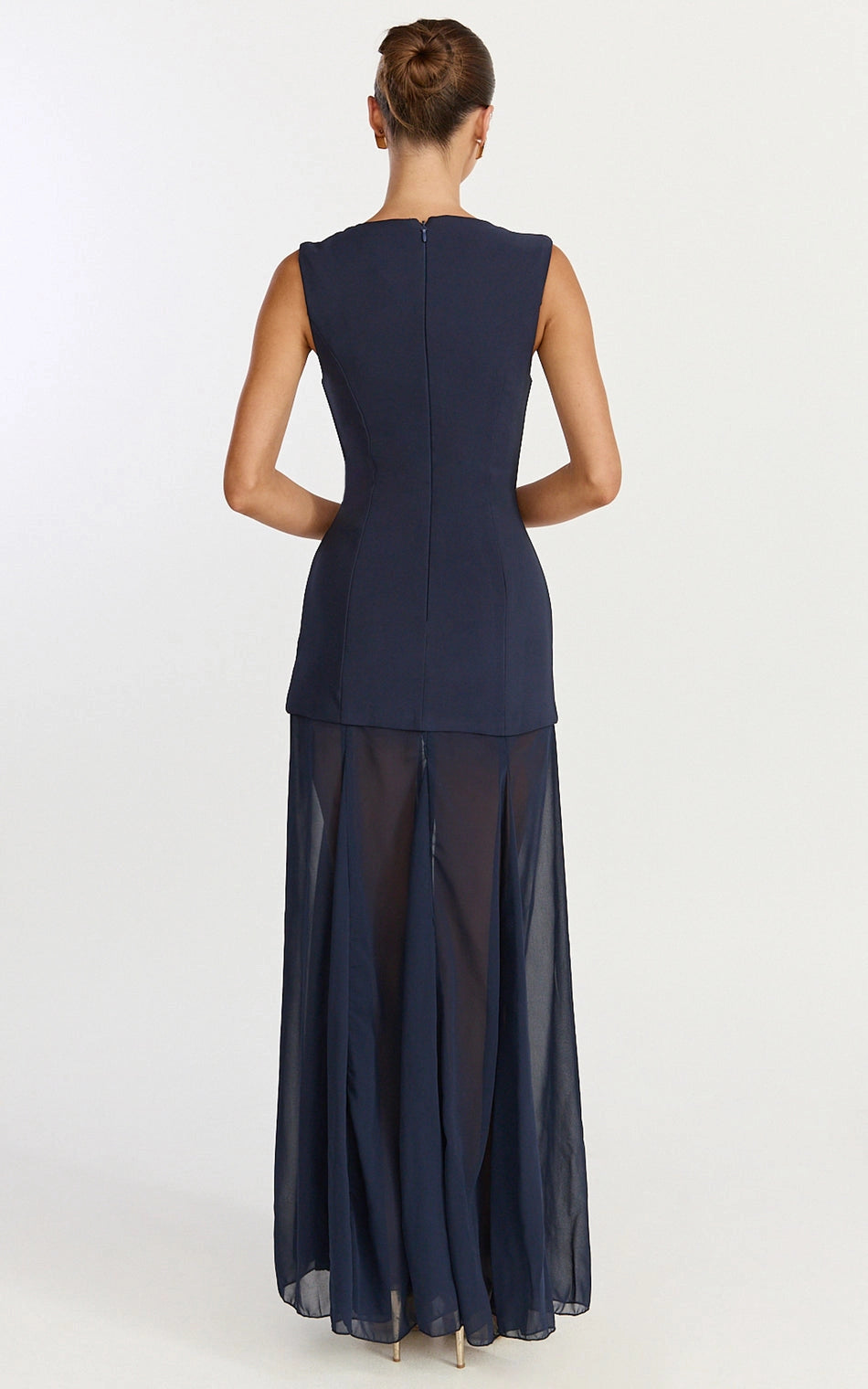 Minimalist Sleeveless U Neck Back Zipper Chiffon Overlay Plus Size Maxi Wedding Guest Dress 