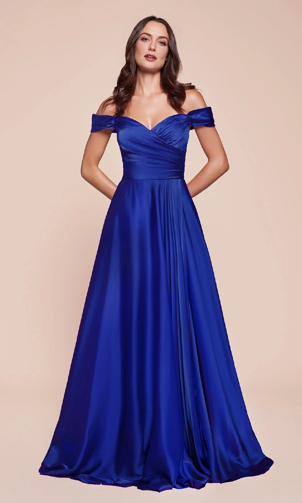RoselleDress Olive Off Shoulder Wrap Satin Prom Dress