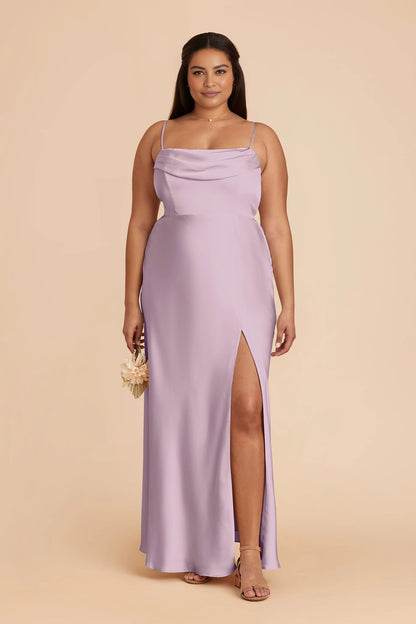 Luxury Satin Sheath Off‑The‑Shoulder Short Sleeve Open Back Slit Maxi Plus Size Bridesmaid Dress
