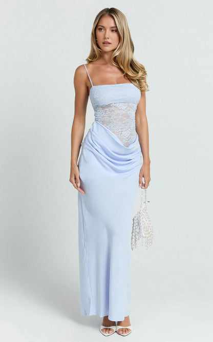 Mermaid Spaghetti Strap Sheer Lace Waist Ruched Plus Size Wedding Guest Dress